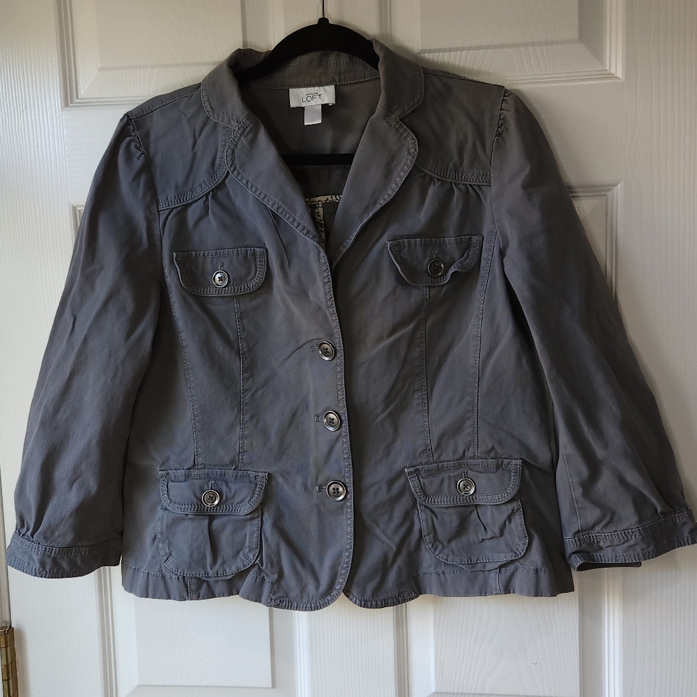 Ann Taylor Loft cropped grey jacket Y2K blazer women's size L